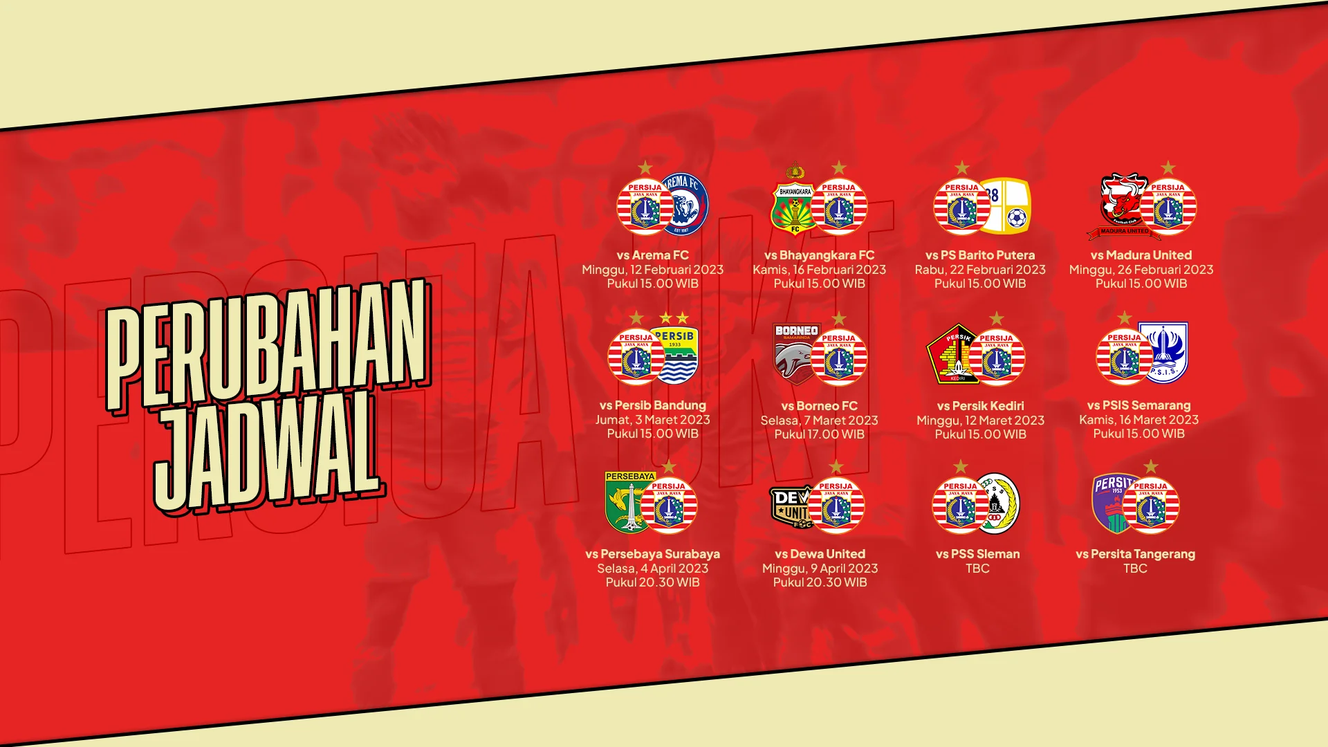PERUBAHAN JADWAL PERSIJA DI SISA PARUH MUSIM KEDUA LIGA 1 2022/2023